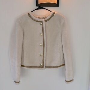 J.crew collection fleece lady jacket size 2 nwt leather trim